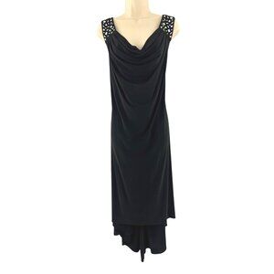 SL Fashions Black Embellished Silver Cowl Neck Hi-Lo Dress Size 16W 1X Plus New